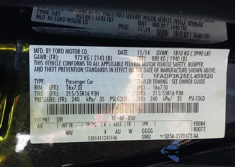 2014 Ford Focus Se из США, поврежденный, VIN 1FADP3K25EL459520